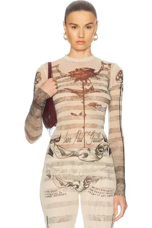 Jean Paul Gaultier Tattoo Mariniere Long Sleeve Top in Black,White