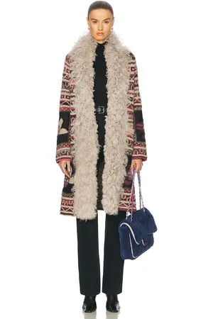 CHANEL Vintage Printed Fur Trimmed Coat in Beige