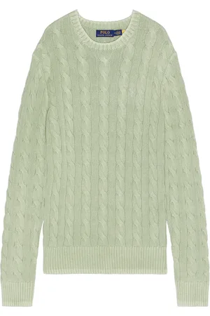 Ralph Lauren Garment Dyed Cable Knit Crewneck Sweater in Sage