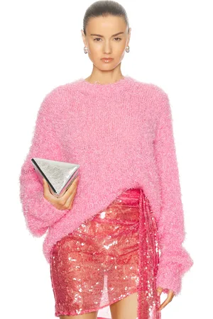 LAPOINTE Textured Mohair Long Sleeve Crewneck Pullover Sweater in Pink