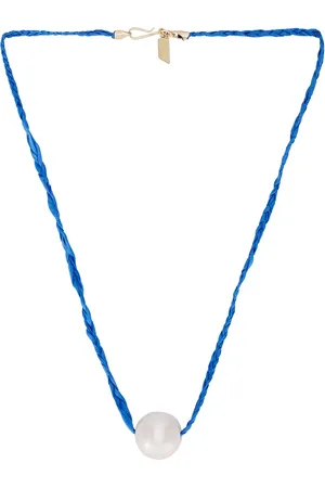 LOREN STEWART Uno Pearl On Silk Necklace in Blue