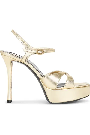 Saint Laurent Debbie Platform Sandal in Metallic Gold