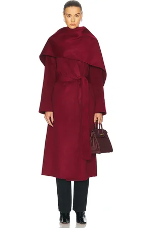 Nicholas Candice Scarf Double Wool Long Coat in Burgundy