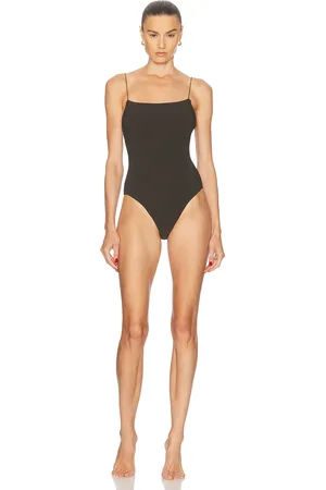 Totême Smocked One Piece Swimsuit in Charcoal