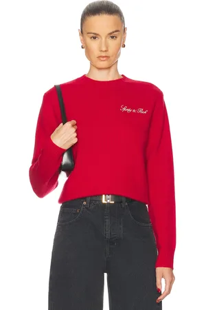Sporty & Rich Vendome Script Cashmere Crewneck Sweater in Red