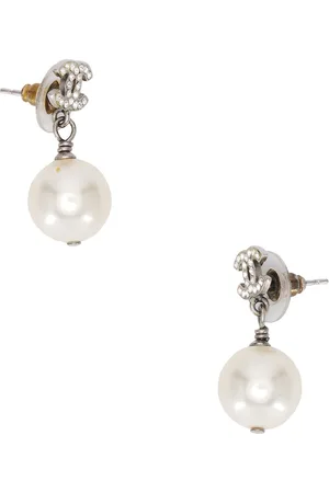 CHANEL CC Rhinestone Pearl Earrings in Metallic