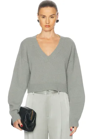 LAPOINTE Cashmere Cropped V Neck Sweater in Blue