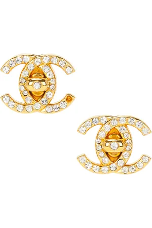 CHANEL 1996 CC Rhinestone Turnlock Clip-On Earrings in Metallic