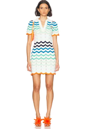 Casablanca Wavy Crochet Dress in Blue