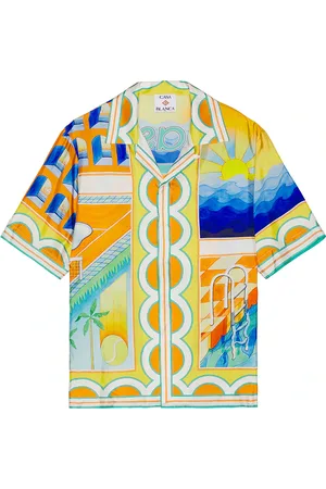 Casablanca Short Sleeve Cuban Collar Shirt in Blue,Yellow