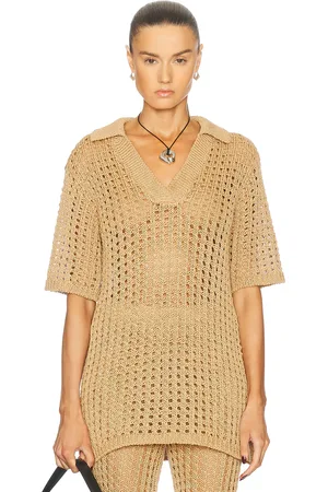 SIMON MILLER Brisas Crochet Polo Top in Neutral