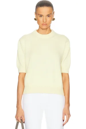 Khaite Davin Cashmere Sweater Top in Lemon