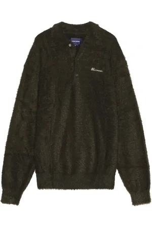 This Is Never That Logo Shaggy Knit Polo in Dark Green