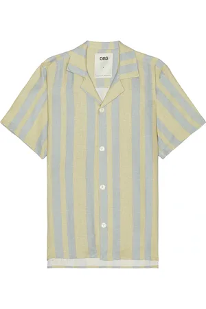 Oas Mist Strata Cuban Linen Shirt in Blue,Yellow