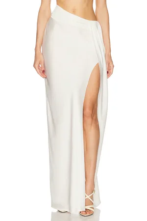 LAPOINTE Lightweight Satin Asymmetric Skirt in White