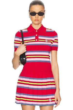 Casablanca Striped Polo Top in Red