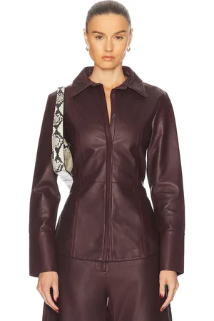 St Agni Leather Panelled Shirt in Burgundy,Wine