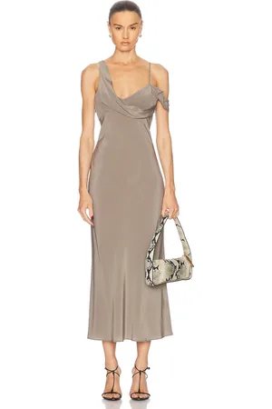 St Agni Silk Drape Dress in Taupe
