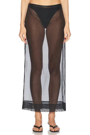 St Agni Sheer Leather Trim Skirt in