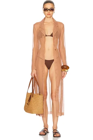 Norma Kamali Classic Single Breasted Midcalf Coat in Brown