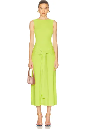 LAPOINTE Matte Viscose Waist Tie Dress in Green