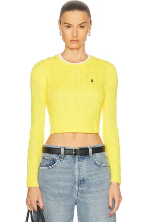 Ralph Lauren Cable-knit Cotton Cropped Sweater in Yellow