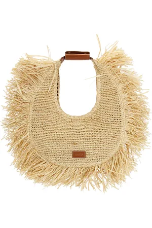 Staud Large Raffia Moon Tote Bag in Neutral