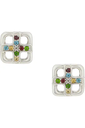 Maple Cross Earrings in Metallic Silver