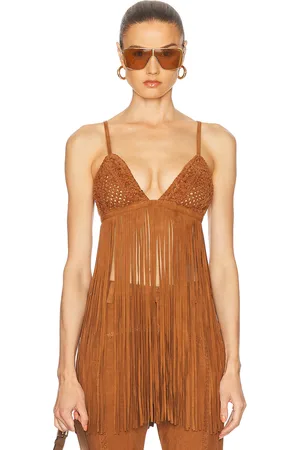 Retrofete Jacinta Suede Fringe Bra Top in Brown