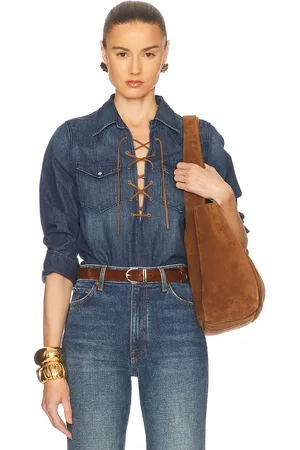 NILI LOTAN Collins Denim Shirt in Blue