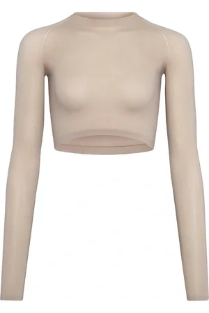 Alaïa Long Sleeve Crop Top in Beige