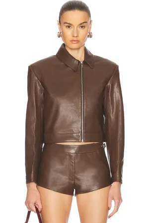 MIMCHIK Off Center Moto Jacket in Brown