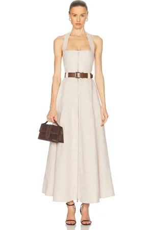 Nicholas Anastasia Utility Halter Neck Midi Dress in Neutral