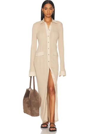 Totême Knitted Shirt Dress in Beige