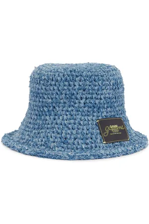 Ganni Denim Handknit Bucket Hat in Blue