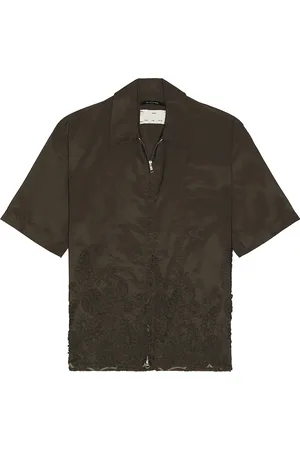 SONG FOR THE MUTE Zip Up Box Shirt in Dark Green