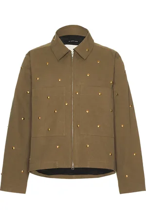 SONG FOR THE MUTE Metal Bead Crop Patch Pocket Jacket in Taupe