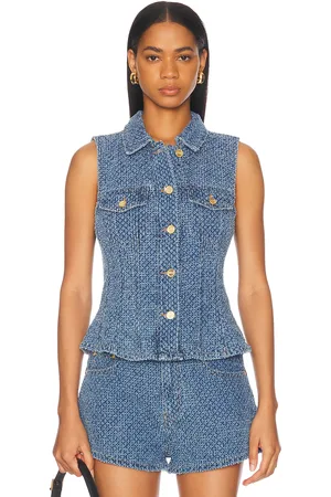 Ganni Fluffy Denim Fitted Top in Blue