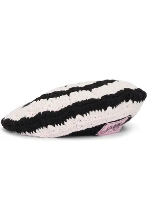Ganni Cotton Crochet Beret in Blush,Black