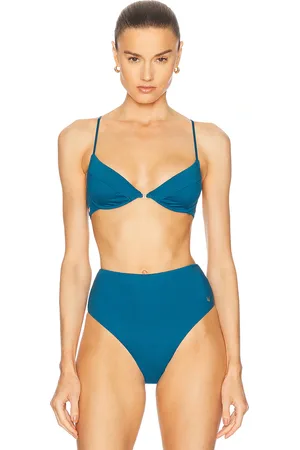Kiki de Montparnasse Lace Up Demi Bikini Top in Teal