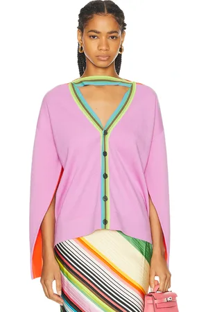 Christopher John Rogers Convertible Colorblock Cardigan in Lavender,Orange