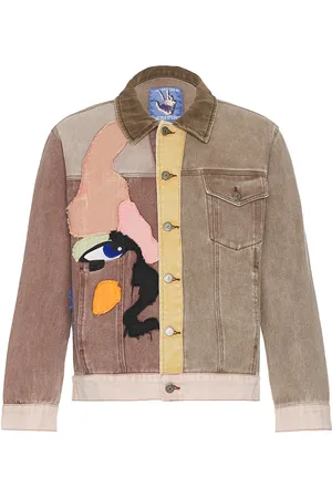 KIDSUPER STUDIOS Patchwork Face Colorblocked Twill Jacket in Brown