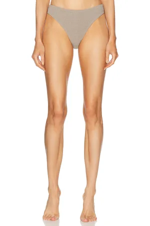 Totême Smocked Mid Rise Bikini Bottom in Grey