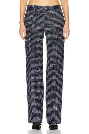 Alessandra Rich Sequin Checked Tweed Trouser in Navy