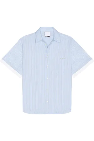 Le PÈRE Le Pre Double Short Sleeve Button Down Shirt in Blue in Blue