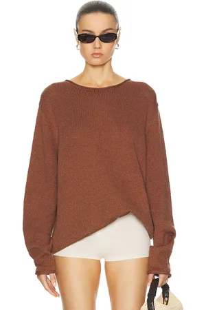 THE ELDER STATESMAN Solid Roll Crew Sweater in Burgundy