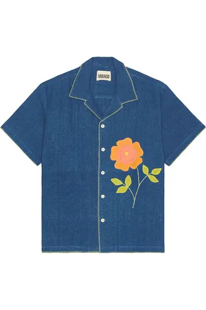 HARAGO Flower Applique Shirt in Blue