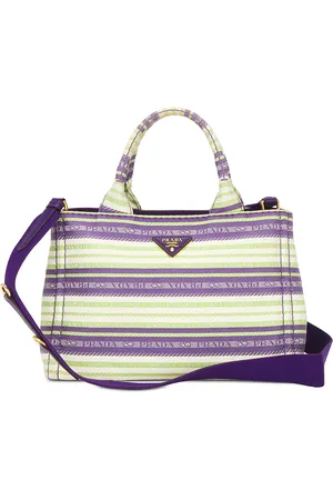 Prada Striped Canapa Tote Bag in White,Lavender,Green
