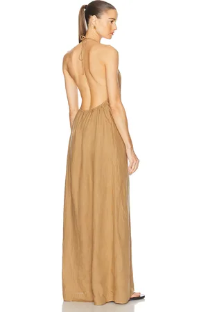 NILI LOTAN Lelia Halterneck Dress in Tan