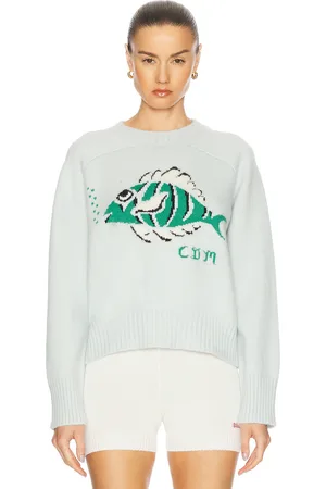 Calle Del Mar Hawaiian Fish Cashmere Pullover in Baby Blue